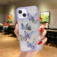 thumbnail image 2 of Compatible with iPhone 15 Plus Butterfly Case Cute Bling Glitter Stars Transparent Clear Design Girly Women Girls Soft TPU Lens Protection Luxury Shockproof Shockproof Cover, Purple, 2 of 13