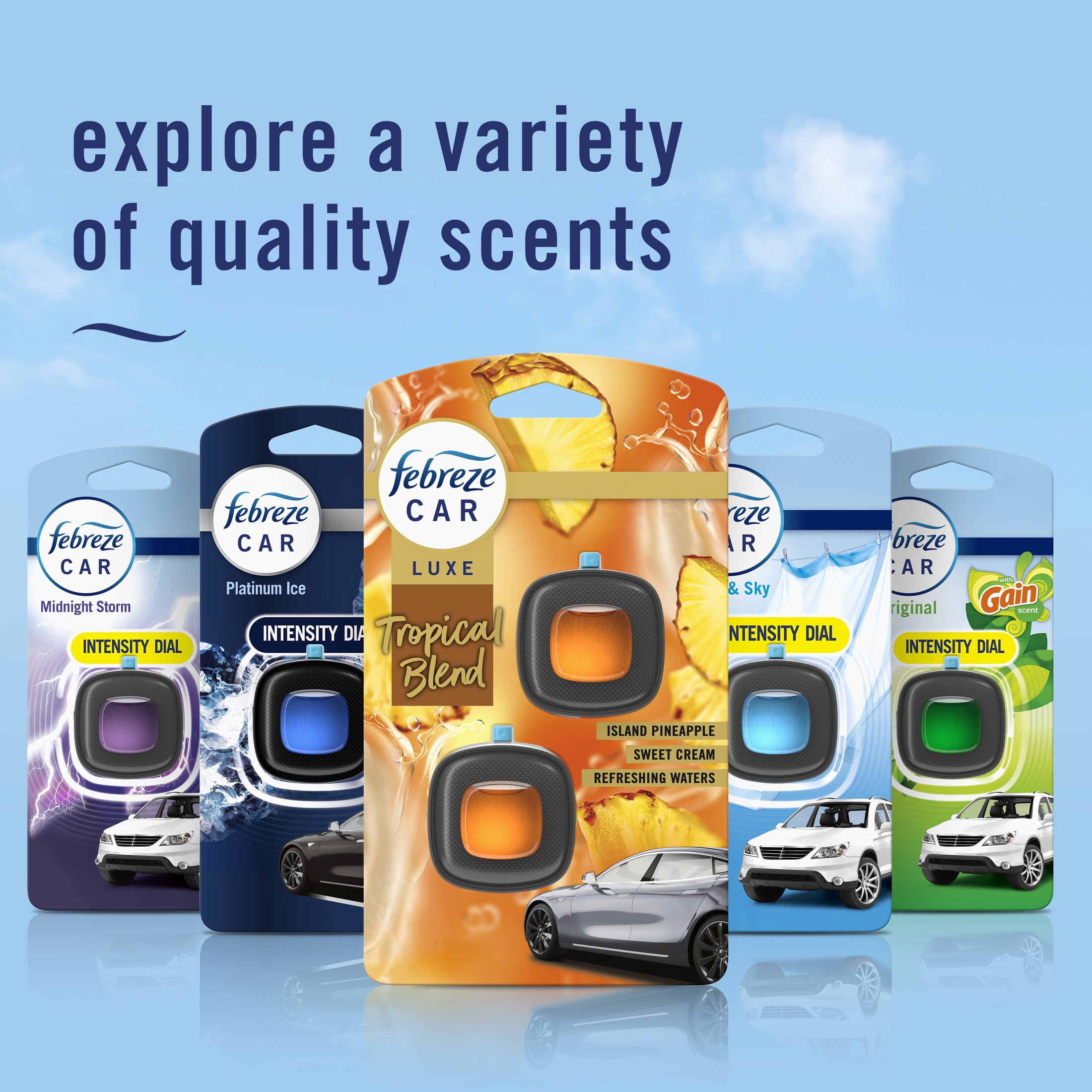 (8 pack) Febreze Car Air Freshener, Odor-Fighting Automotive Vent Clip, Tropical Blend Scent, 2 Count