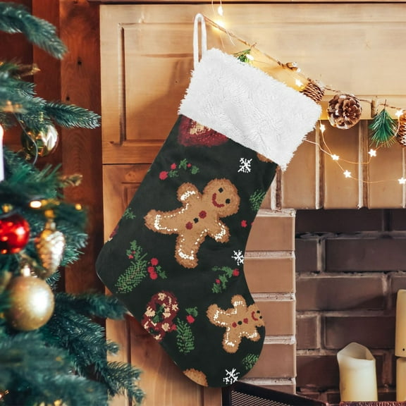 Gingerbread Men Leaves Christmas Stockings Xmas Stocking for Family Holiday Season Party Decorations