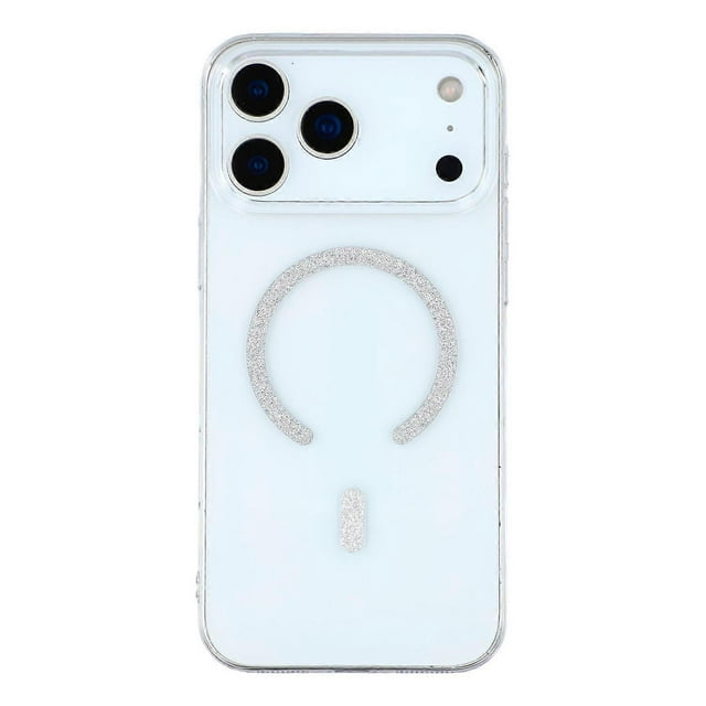 For iPhone 17 Pro Magnetic Case Glitter Ring 1.5mm Hard PC Clear Phone Cover - Gold