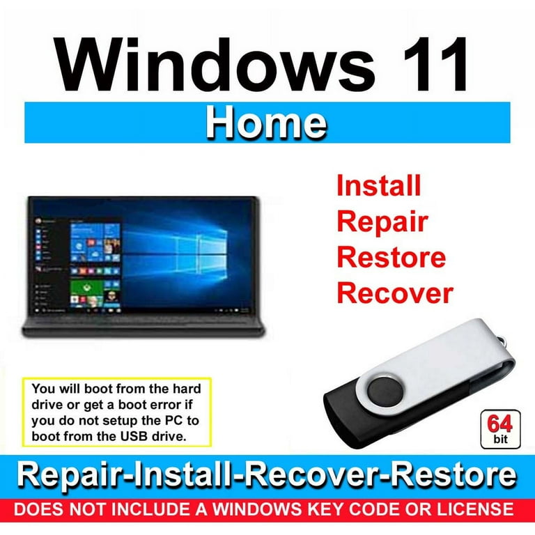 Computer Werx Windows 11 Home 64 Bit Repair, Recover, Restore & Reinstall  USB For UEFI Bios & Drivers Pack, 2PK