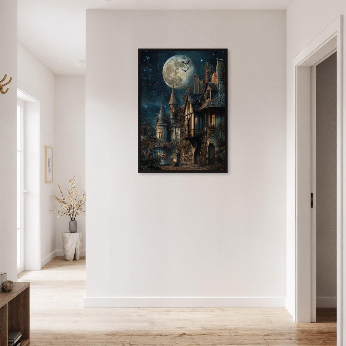 Moonlit Castle Cottage Wall Art Print Gothic Fantasy Living Room And Gallery Wall Decor
