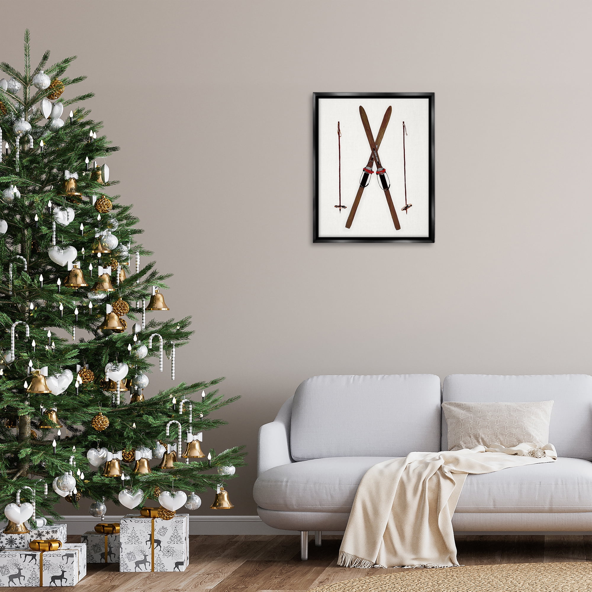 Stupell Industries Minimal Winter Skis Sports Painting Black Floater Framed Canvas Art Prints Wall Art, 25 x 31
