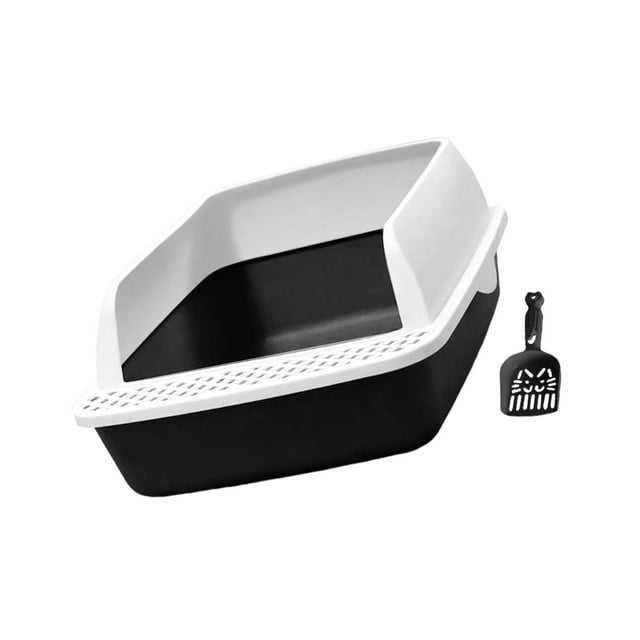 Caja de arena para gatos abierta con pala, altura semicerrada, cara alta, evita fugas, extraíble, fácil de limpiar, inodoro para gatos, bandeja de Azul Colco Bandeja de arena para gatos