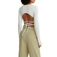 thumbnail image 3 of Gureui Women's Spring Autumn Slim Knitwear Solid Color Long Sleeve Backless Tie Up Tops, 3 of 6