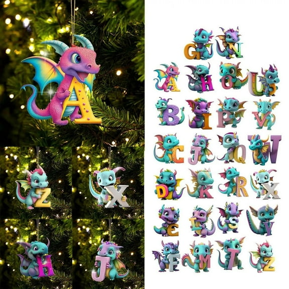 Christmas Tree Decoration Pendant Dragon Baby Christmas 26 Letter Ornaments,Christmas Decorations Indoor Christmas Ornament Christmas Trees Christmas Hanging Decor Gift for Kid