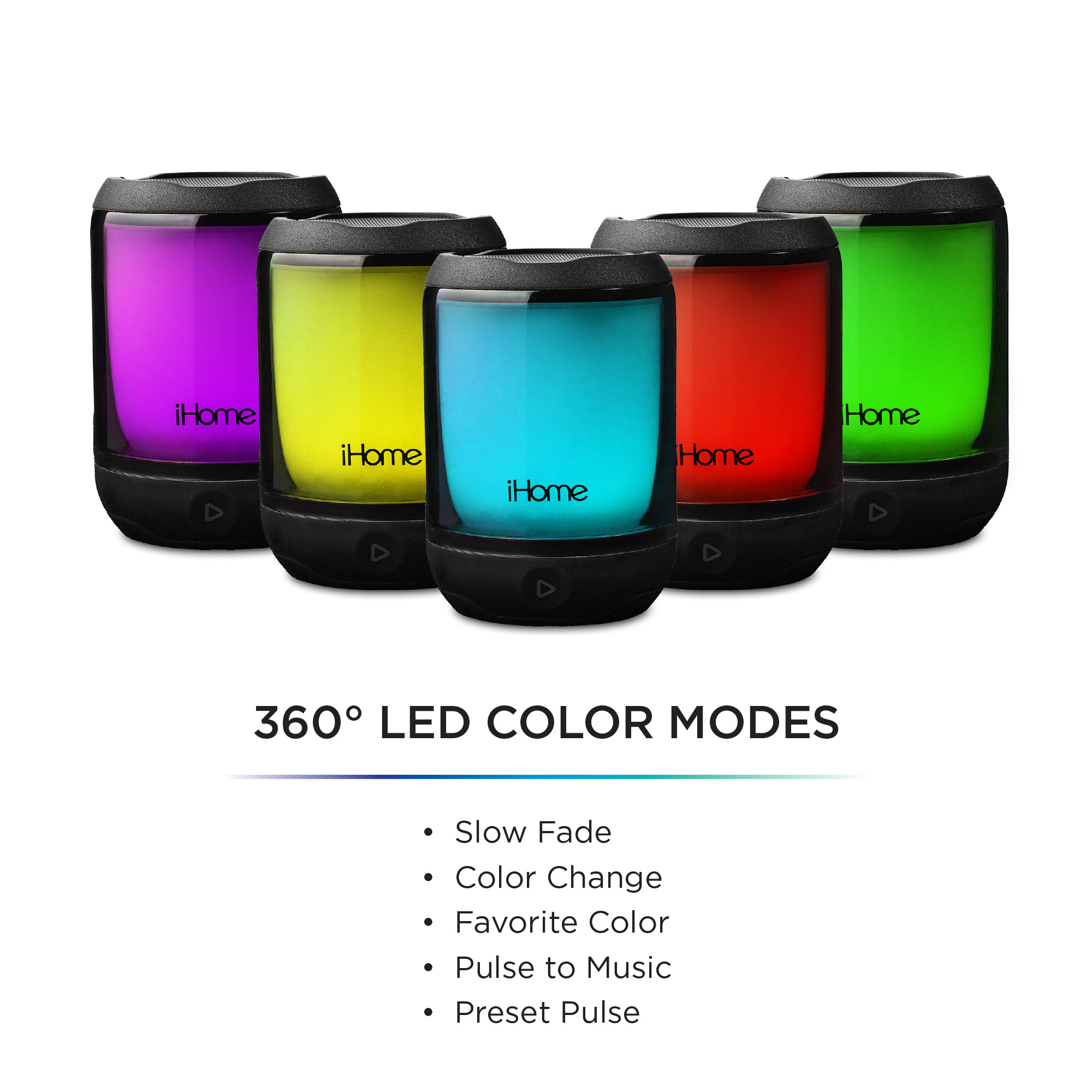 iHome PlayGlow Mini Waterproof Bluetooth Speaker with Color Changing Lights and Rechargeable Battery