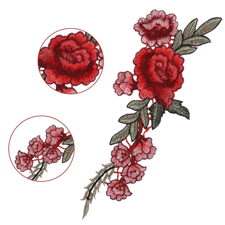 1 Pair DIY Rose Flower Embroidered Patches Sew On Patch Applique For Jeans  Pants 