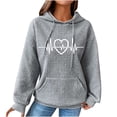 thumbnail image 3 of Pxxlle Womens Waffle Knit Hoodie Trendy Heart Graphic Hoodies Casual Loose Long Sleeve Hooded Sweatshirts Fall Drawstring Sweatshirt with Pockets Gray S, 3 of 5