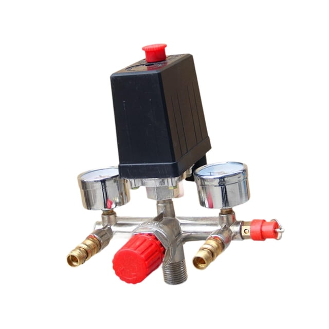 Interruptor de presión para compresor de , reductor de presión, tubo de doble salida, ajustable, de metal, vertical, 90-125 PSI, accesorios y