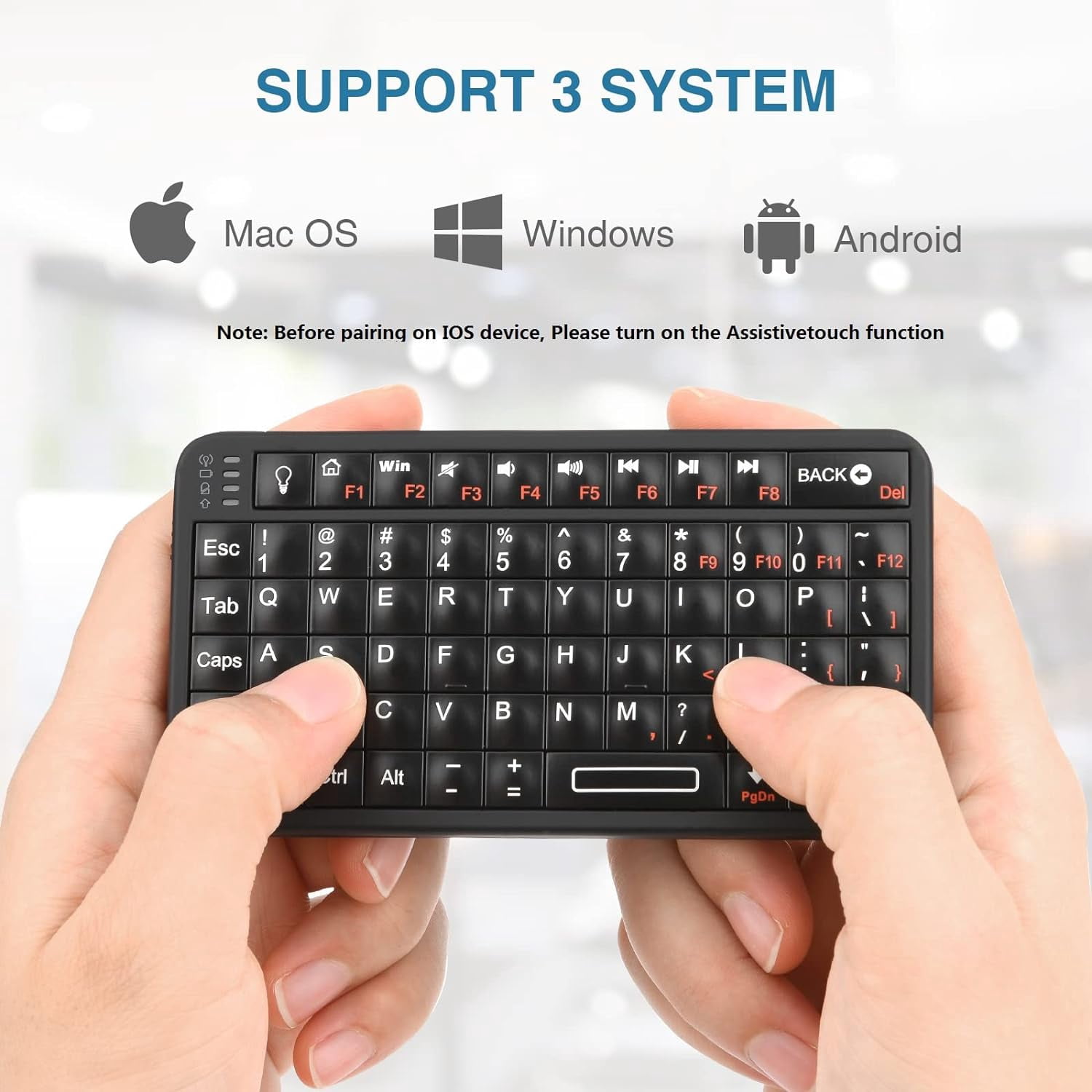 Mini Bluetooth Keyboard,Portable Wireless Rechargeable Keyboard with Backlit,for Smart TV/Android TV Box/Smartphone/HTPC/IPTV/VR Glasses Black(Upgrade-TypeC)