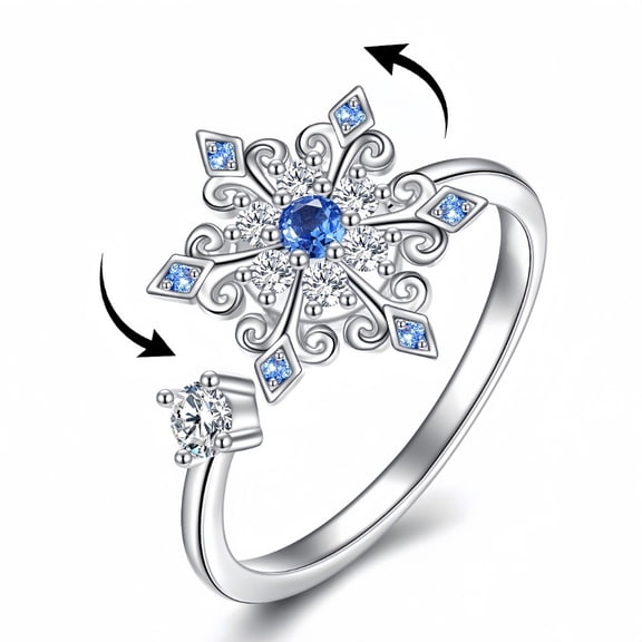 Snowflake Fidget Ring for Women Fidget Rings for Women,Open Adjustable Spining Ring Spinner Anxiety Fashion Jewelry