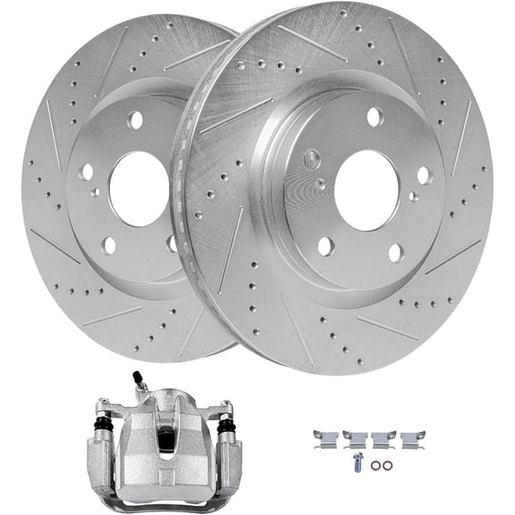 Detroit Axle - Front Drilled Rotors Right Brake Caliper for RAV4 Matrix tC Vibe Mirai Corolla iM - 3pc Set