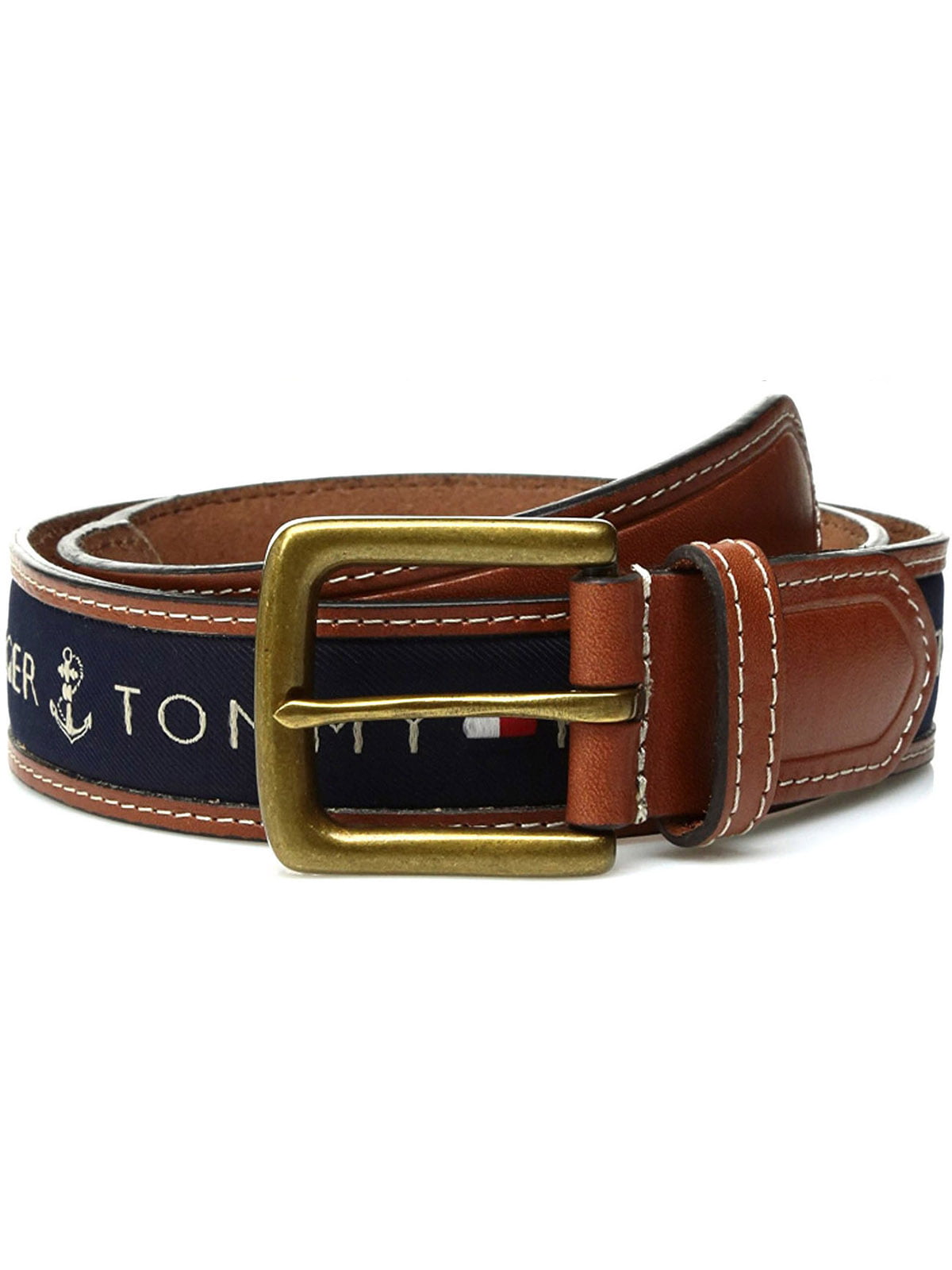 Fabric Belt with Single Prong Buckle Tommy Hilfiger Mens Ribbon Inlay Belt
