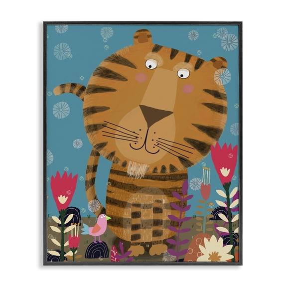 Stupell Industries Boho Tiger & Flowers Black Framed Giclee Art, design by Carla Daly