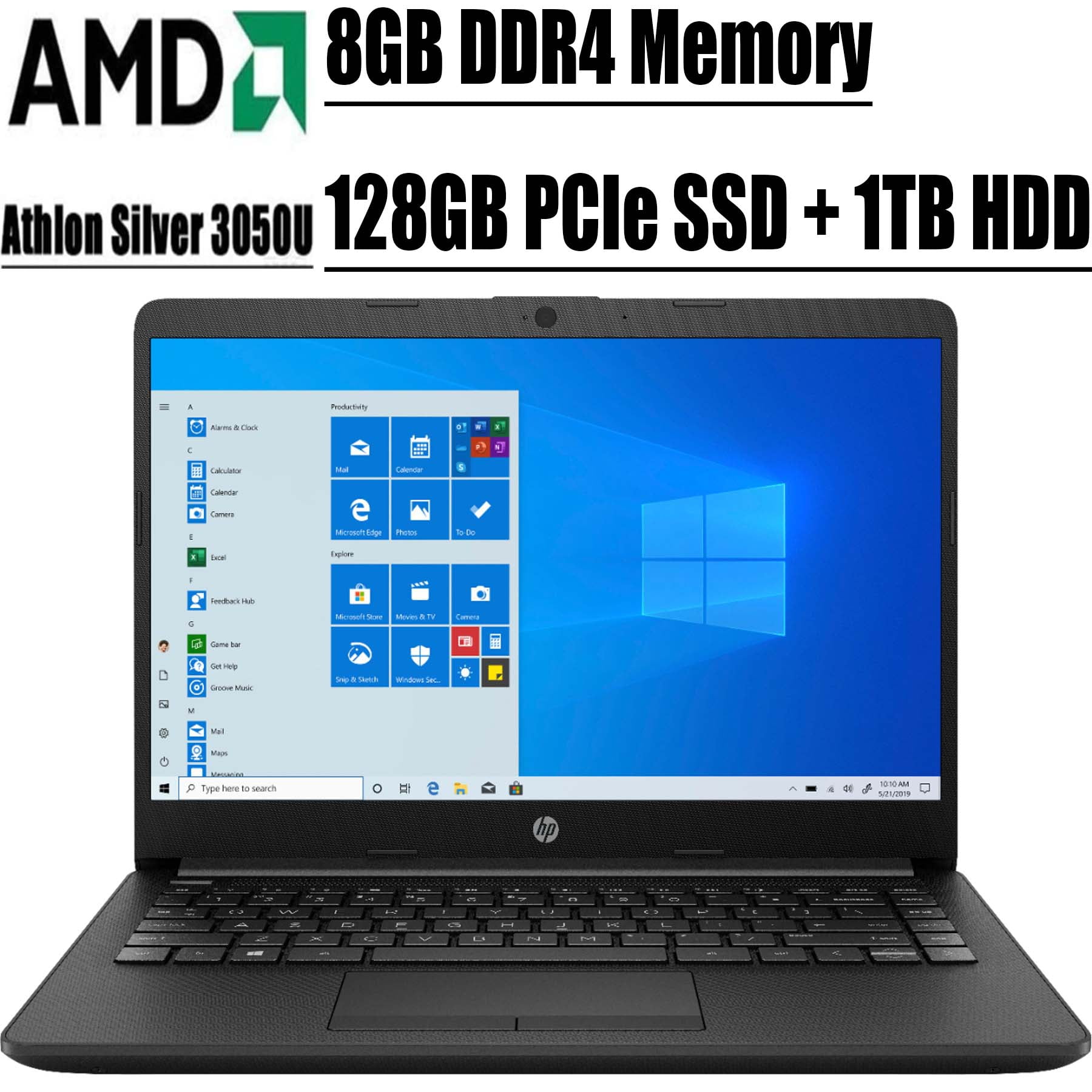 Windows 10 S Beat i5-7200U AMD Athlon Silver 3050U up to 3.2 GHz 8GB DDR4 RAM HDMI 128GB SSD+500GB HDD Bluetooth Black Laser HDMI Webcam,WiFi,Type-C 2020 Newest HP 14 Inch Premium Laptop