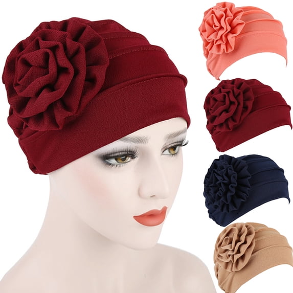 LINASHI Fashion Women Side Flower Hijab Turban Hat Head Wrap Stretch Chemo Cap Beanies