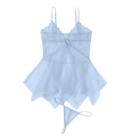 Women s Nightgowns & Sleepshirts Babydoll Dress Blue Lingerie Set For Women Lace Chemise Sleepwear Sexy Sleepwear For Women