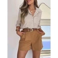 thumbnail image 3 of Fancyglim Striped Button Down Shirts for Women Dress Shirts Long Sleeve Casual Collared Office Work Blouses Tops with Pocket Khaki 2XL, 3 of 5