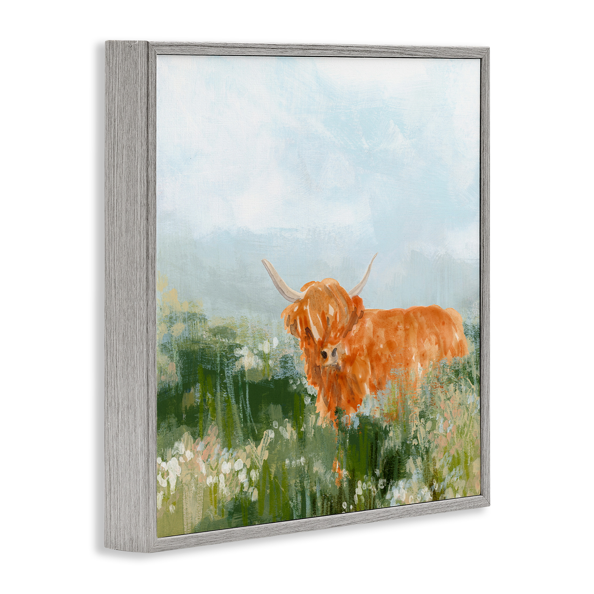 Stupell Industries Highland Cattle Abstraction Animals & Insects Painting Gray Framed Art Print Wall Art, 17 x 17