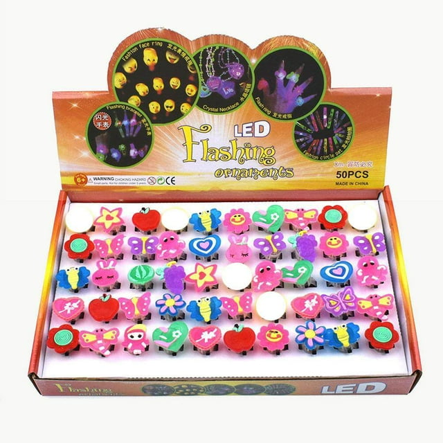 50 luces LED navideñas para dedos, bonitos anillos LED de dibujos animados, regalos de fiesta para niños y adultos, juguetes iluminados, anillos para rellenar calcetines.