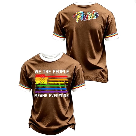 GrmtClth We the People Means Everyone Printing Shirts 2026 Pride Month Rainbow Color Blocking Tops Casual American Flag Tee Soft Unisex Short Sleeve Wear Brown XL