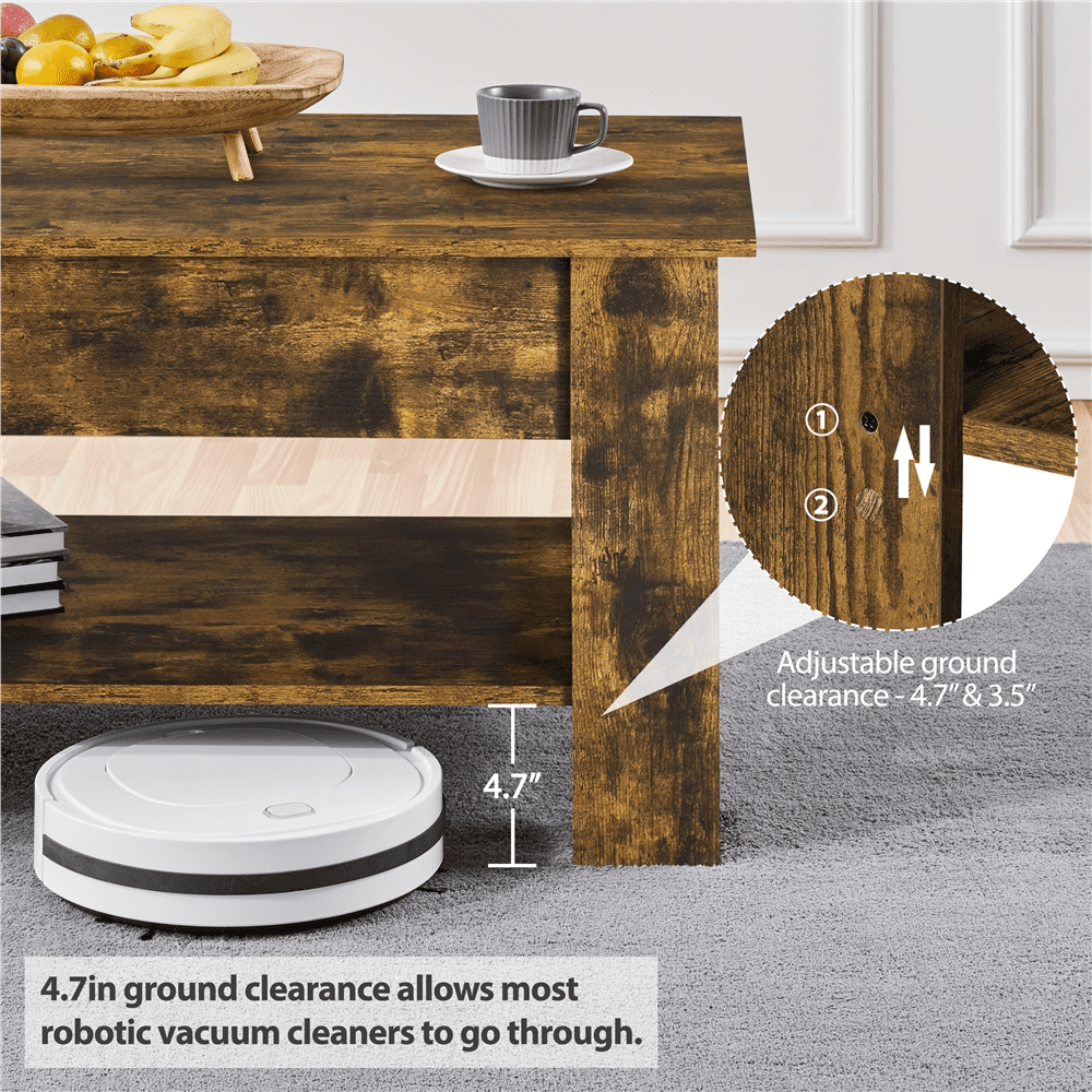 Alden Design Modern 47.5" Wood Lift Top Coffee Table with Lower Shelf for Living room, Rustic Brown
