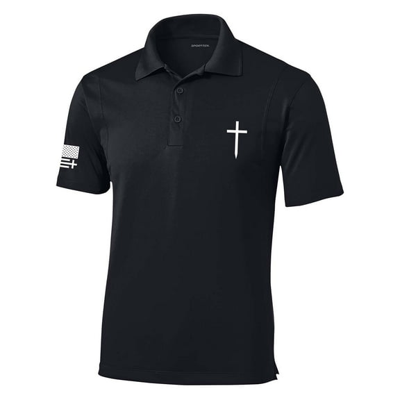 Trenz Shirt Company Mens Christian Polo Embroidered Cross Golf Polo-Black-large