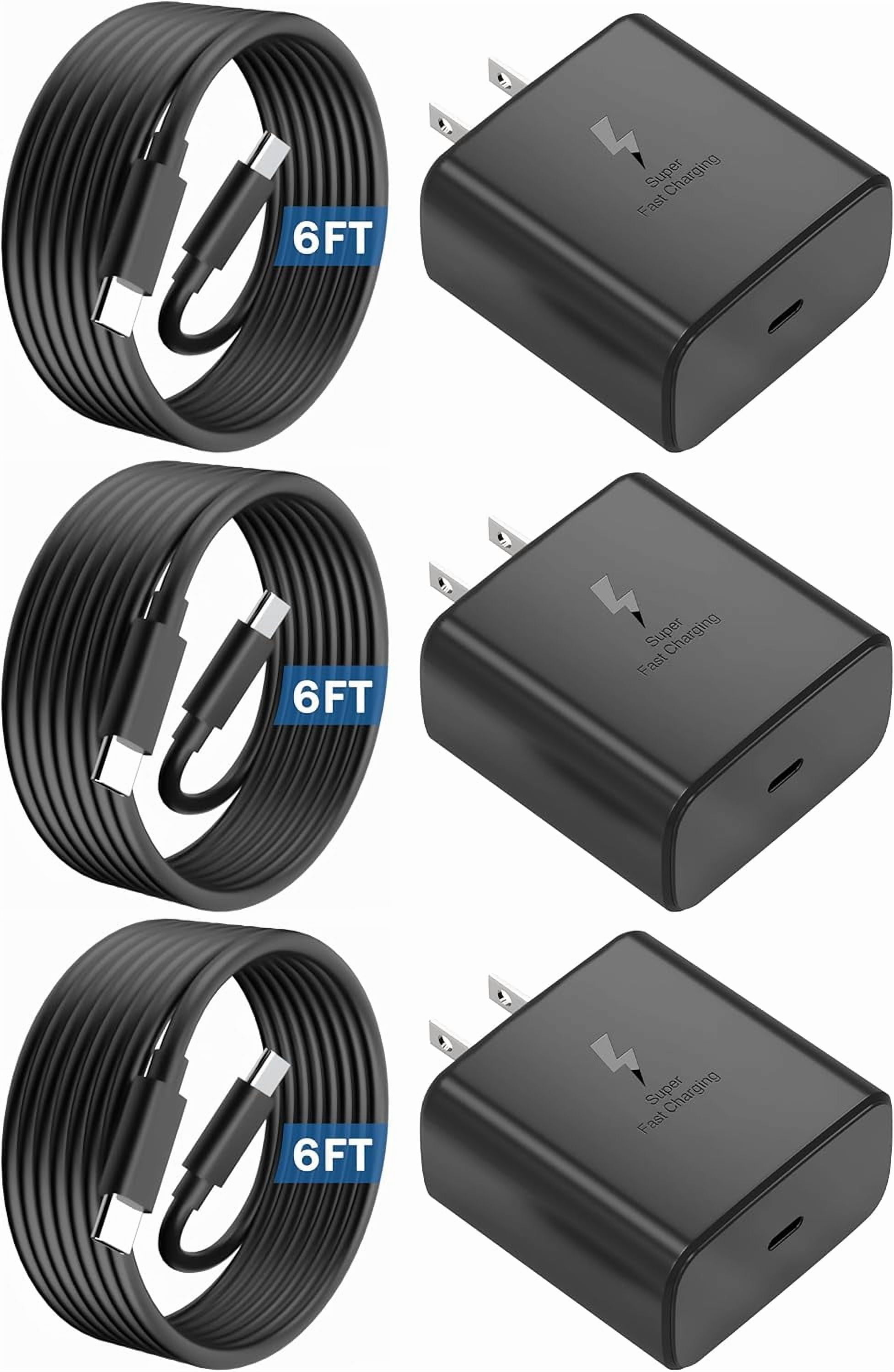 TYPPKMM 45W Super Fast Charger 3-Pack, USB C Android Phone Charger with 6FT Cable for Samsung Galaxy S25/S24/S23/S22/S21/S20 Series, Note 10, Galaxy Tab, Ultra/Plus Models, Black