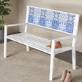 thumbnail image 2 of DecMode Metal Floral Scroll Mosaic Outdoor Bench with Blue and Teal Patterns, White, 2 of 9