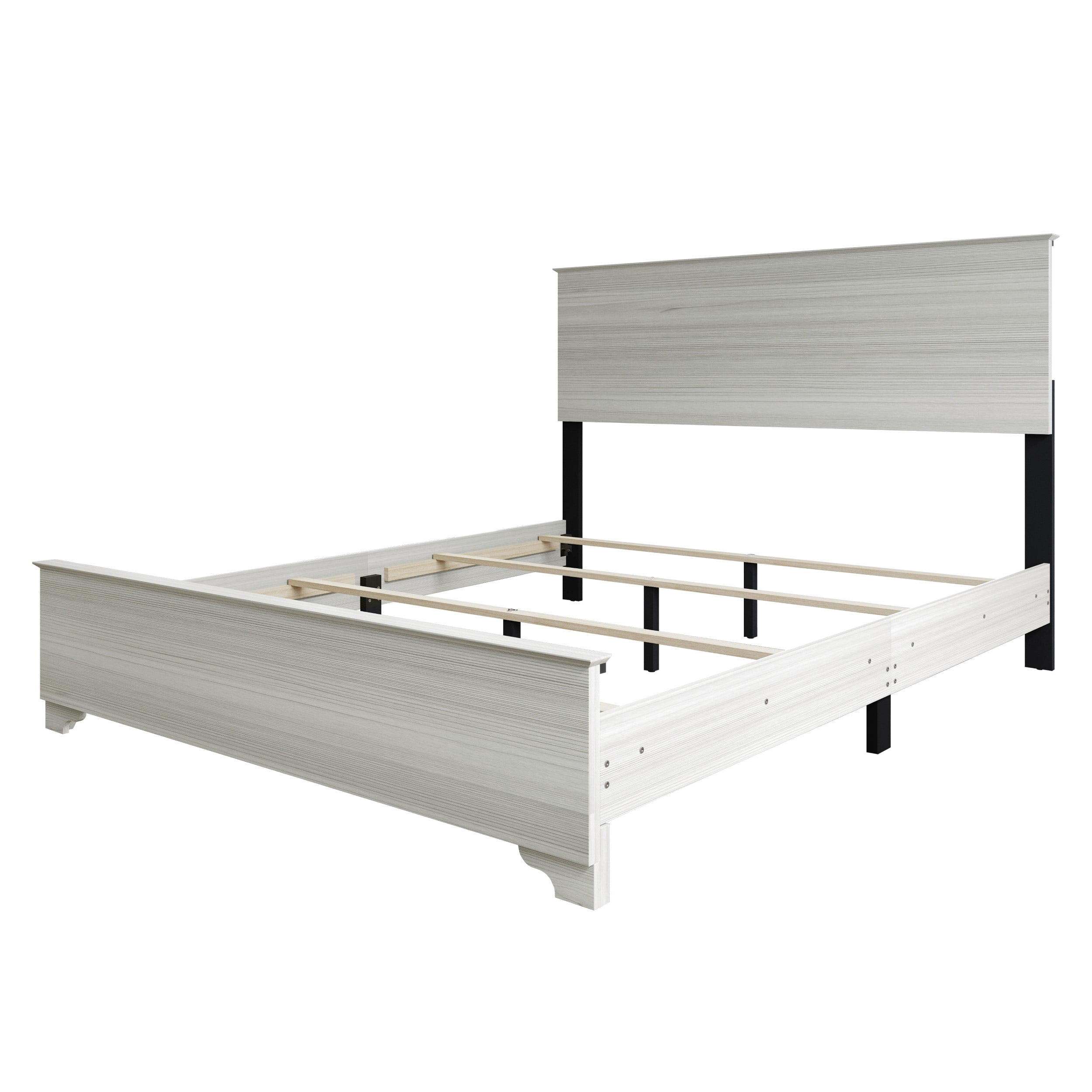 Home Design Harley King Panel Bed Frame With Wood Headboard & Footboard, Require Box Spring, Light Gray, Easy Assembly