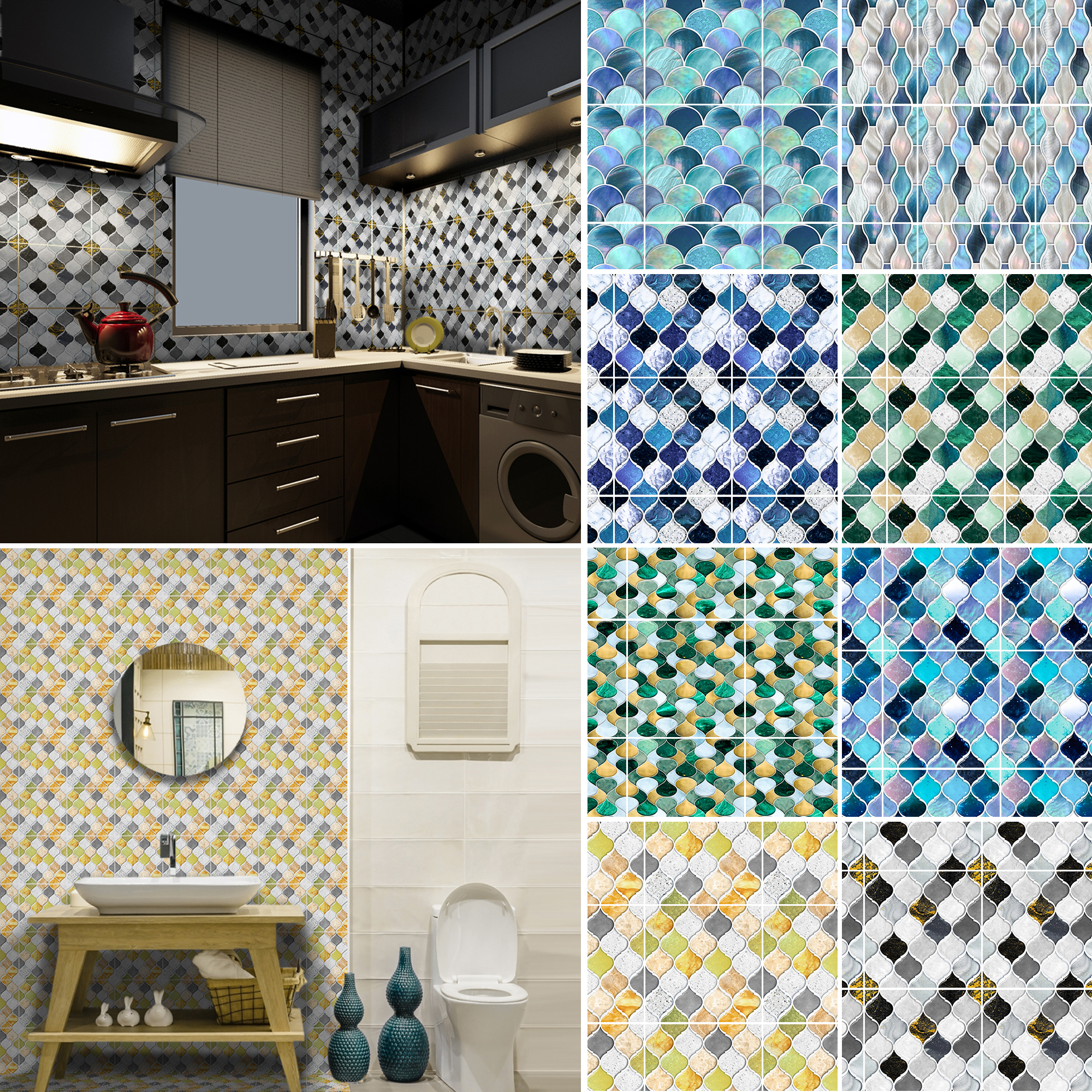 100PCS Self Adhesive Mosaic Tile Sticker Home Kitchen Decor Art Wall Decal