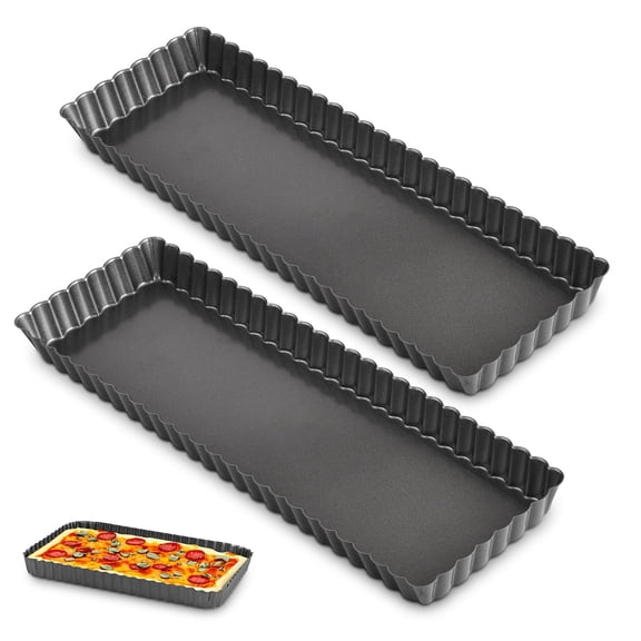 COSANO 2pc Long Non-Stick Tiramisu Pan – Rectangular Tart & Quiche Baking Pan with Removable Loose Bottom, Heavy-Duty, Shipped from Local Warehouse