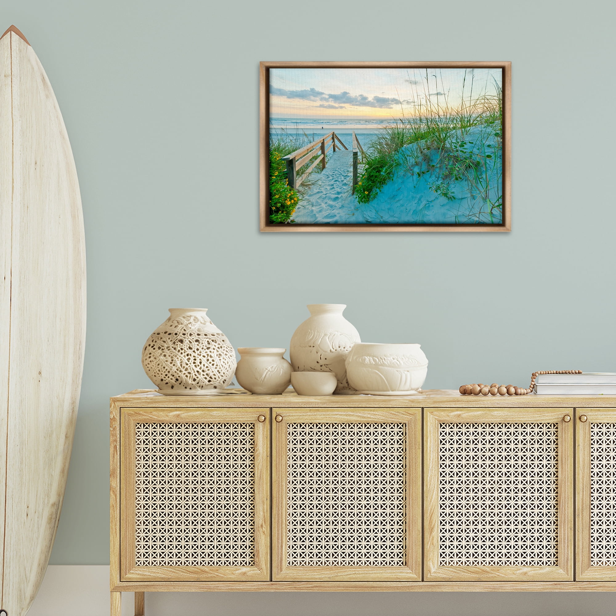 Stupell Industries Sandy Coast Footprints Nautical & Beach Photography Brown Floater Framed Canvas Art Print Wall Art, 31 x 21