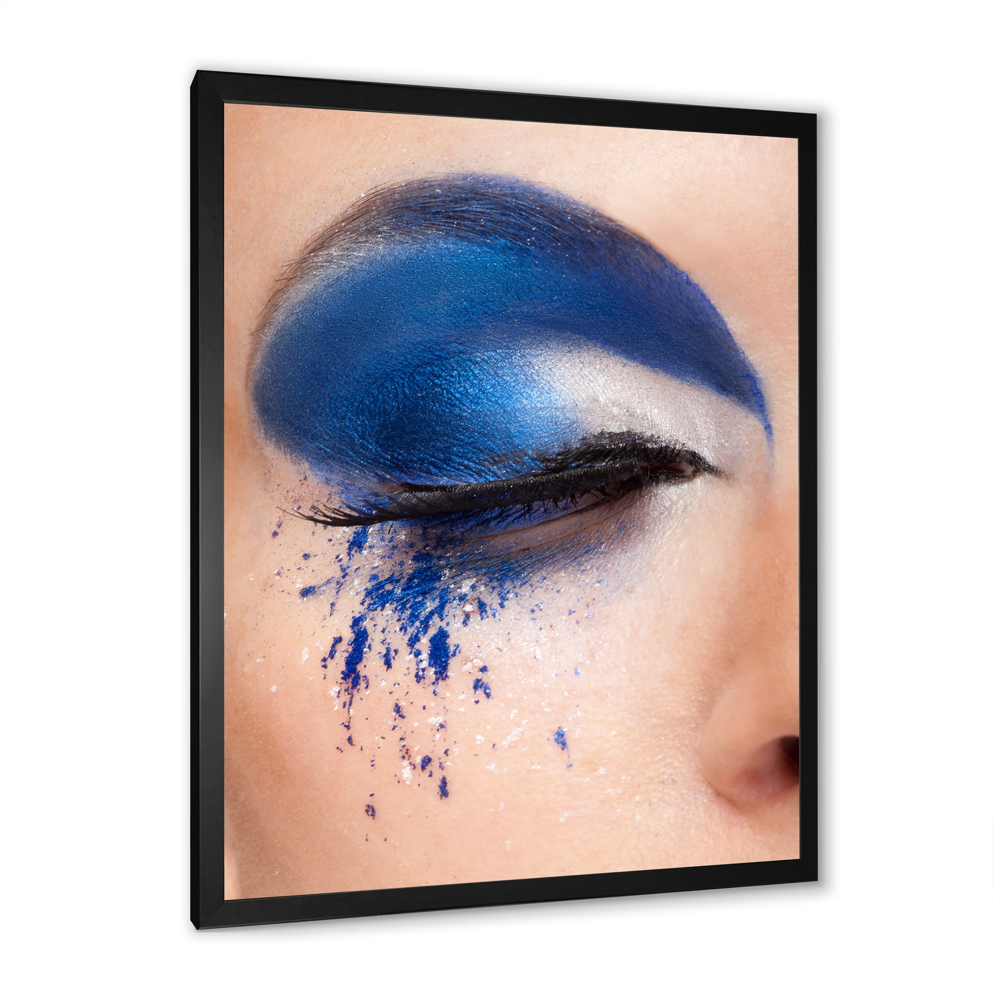 Designart 'Closed Woman Eye With Blue Fantasy Make Up' Modern Framed Art Print