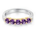 thumbnail image 3 of Gem Stone King 10K Two Tone Gold Purple Amethyst Wedding-Bands Ring for Women | 0.80 Cttw | Round 3.5MM | Gemstone February Birthstone | Size 8, 3 of 6