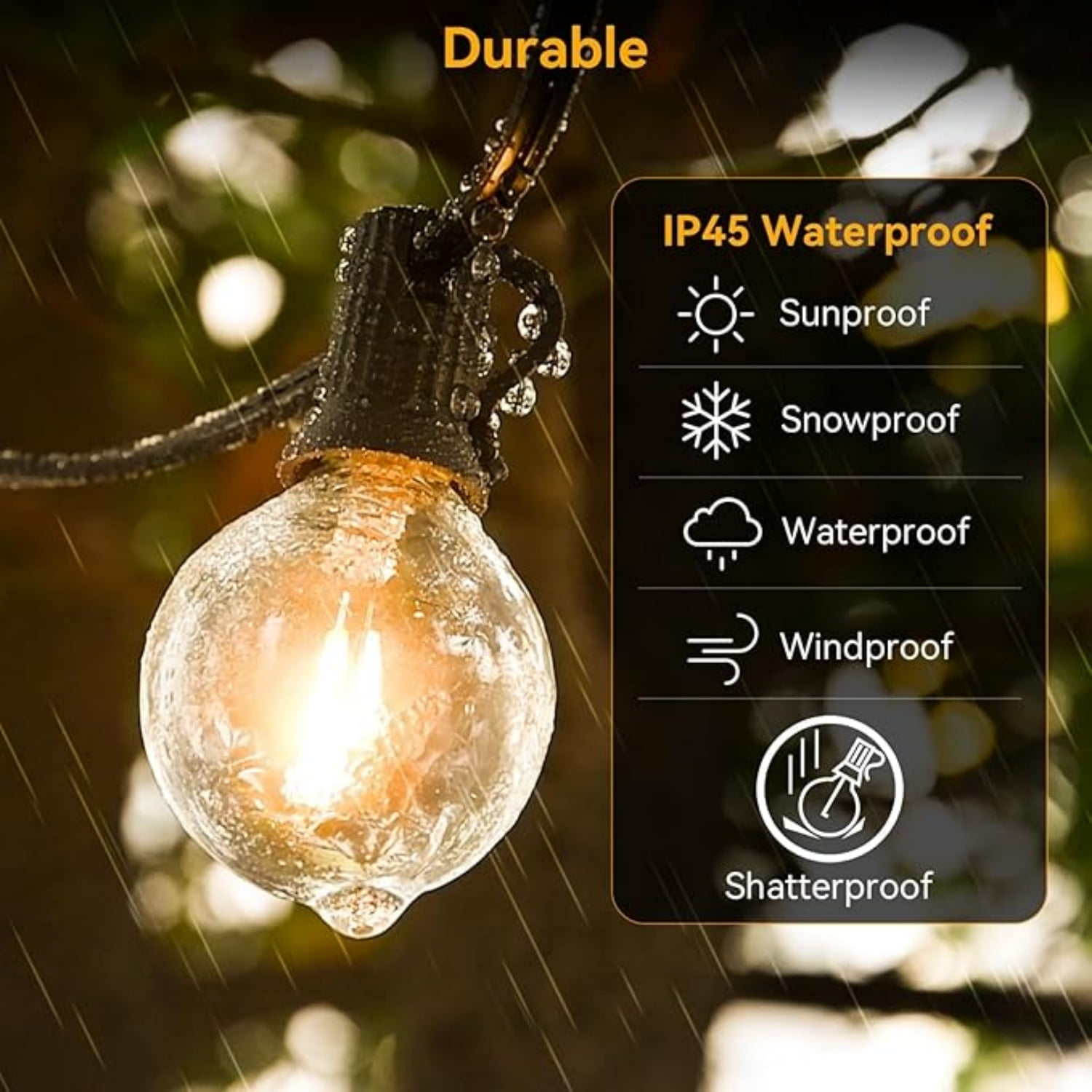 100ft Outdoor String Lights Waterproof/Connectable/Dimmable with 62 LED Shatterproof Bulbs UL Listed, G40 Globe 2700K Patio Lights Outdoor Lighting for Backyard Porch Cafe Party Wedding Garden
