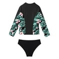 thumbnail image 4 of TiaoBug Kids Girls Rash Guard Swimsuit Sets Printed Long Sleeve Zipper Swim Tops with Briefs Seaside Bathing Suit Black 16, 4 of 7