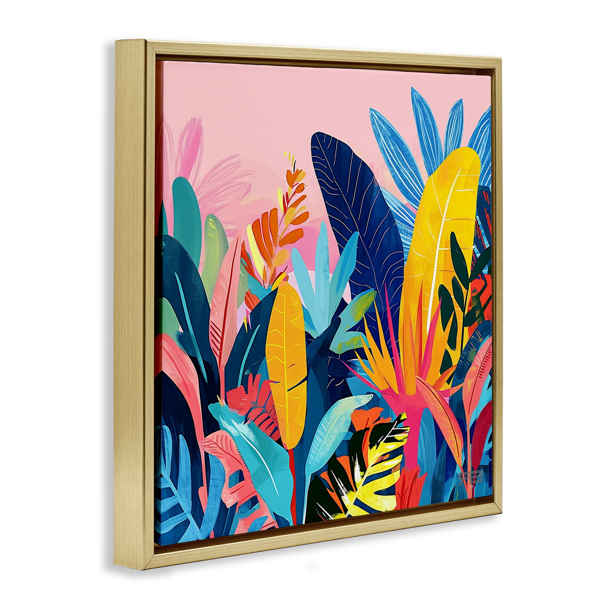 Stupell Industries Bold Tropical Jungle Leaves Botanical & Floral Painting Gold Floater Framed Canvas Art Print Wall Art, 18 x 18
