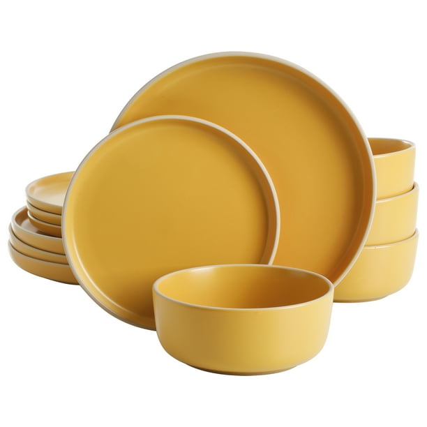 Gibson Home Everyday Essential Yellow Dinnerware Set, 12Piece Set