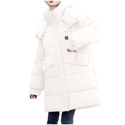 EGNMCR Womens Long Puffer Coat, Long Sleeve Padded Winter Down Coats, Hooded Parka Jacket Fashion Women Zipper Coat Long Jacket Winter Long Sleeve Long Down Cotton Women Coat
