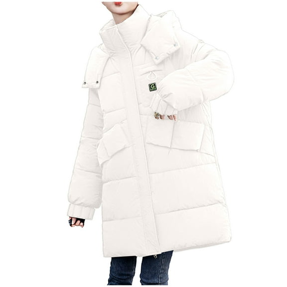 Black and Friday Clothing Sales Idoravan Women's Quilted Puffer Coat,Fashion Women Zipper Coat Long Jacket Winter Long Sleeve Long Down Cotton White M