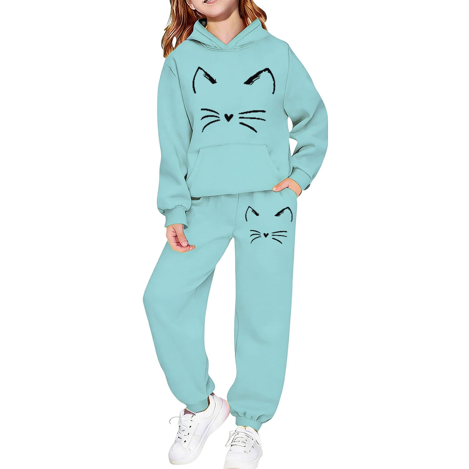 UACY Toddler Kids Tracksuit Boys Girls 2-Piece Sweatsuit Jogging Outfit Jogger Sweatpants and Hooded Sweatshirt Set (Light Blue 5-6 Years)