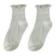 thumbnail image 2 of Wuxian Socks For Women Ruffles Trim Casual Cotton Crew Socks Solid Color Knit Low Ankle Fashion Soft Comfy Dailywear,Grey,One Size, 2 of 3