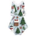 thumbnail image 5 of Christmas Dresses for Women Women's Fashion Elegant Autun And Winter Long Sleeve V-Neck Christmas Print Dress for Holiday Party,Cyan,L, 5 of 5