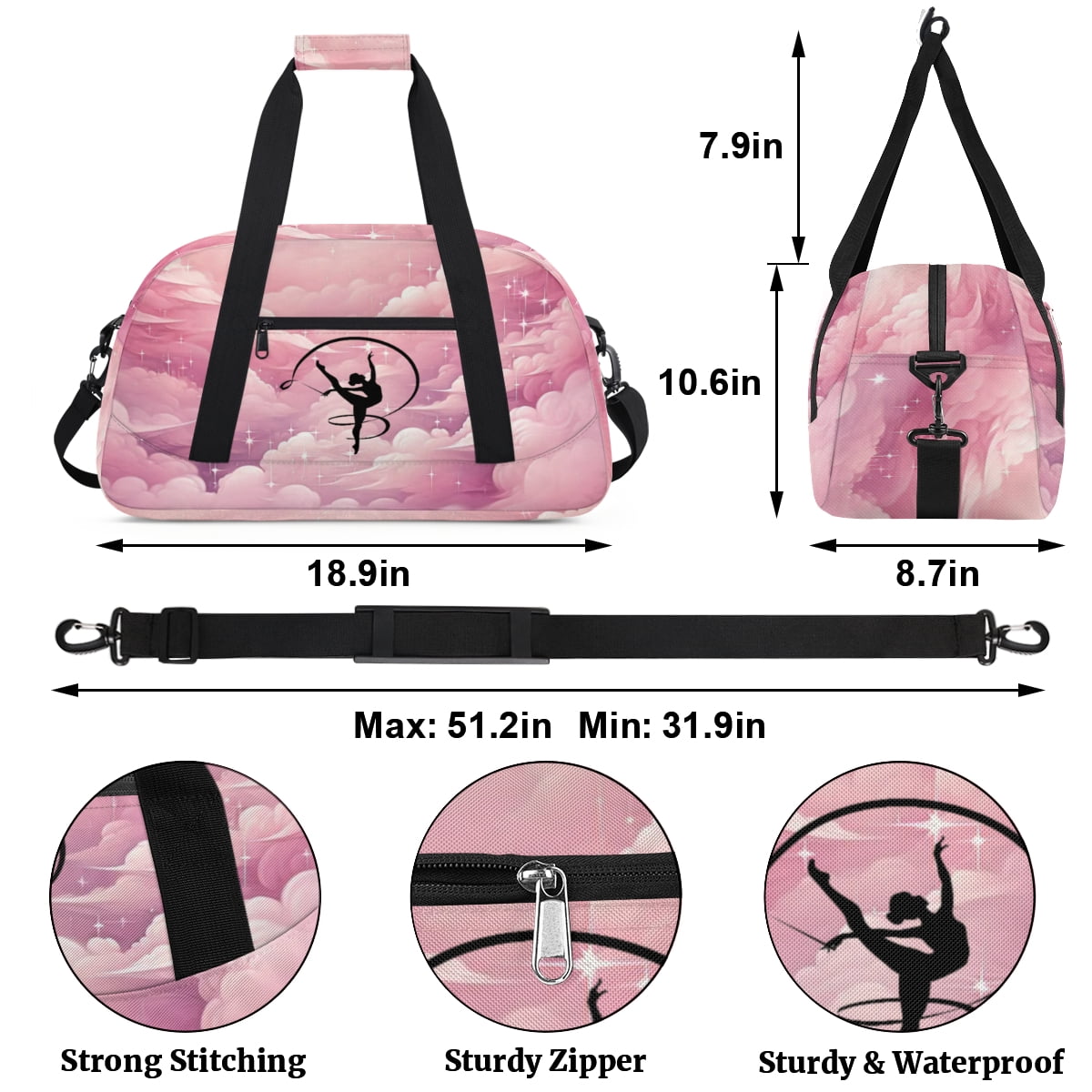 Qzjjjmy Dance Gymnastics Bag for Girls Duffle Bag Dance Travel and Gymnastics Tote Bag for Kids