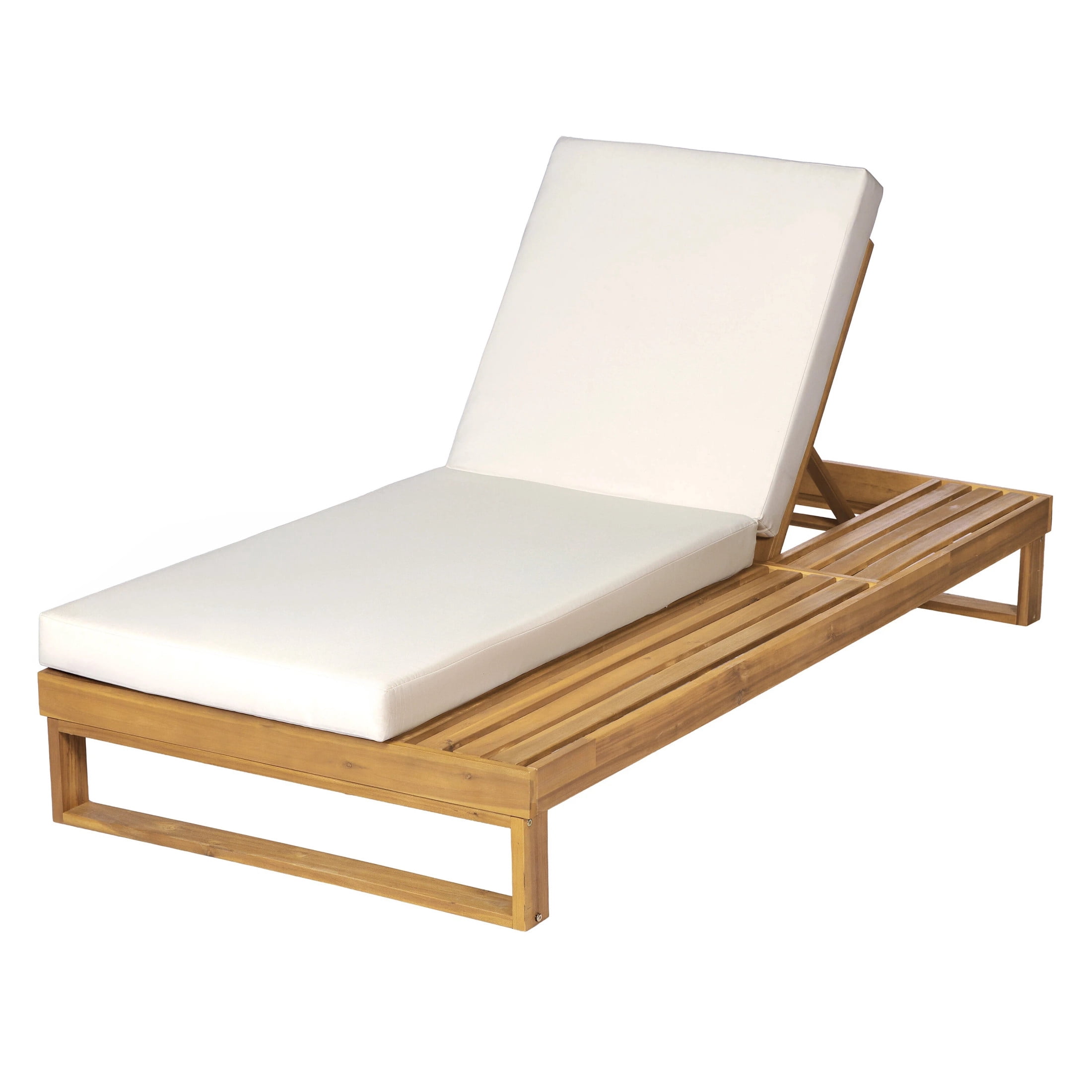Christopher Knight Home Acacia Wood Chaise Lounge with Cushion, Adjustable Recliner, Teak + Cream