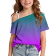 thumbnail image 2 of Auroural Girls Summer One Shoulder Short Sleeve T Shirts Casual Cute Suit Girls Gradient Print Shirt for 5-14Y Girls Clothes 7-8 Shirts, 2 of 9
