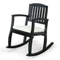 Ktaxon Poplar Wood Rocking Chair with Cushion for Balcony Porch Backyard Patio Living Room Sitting Room, Black