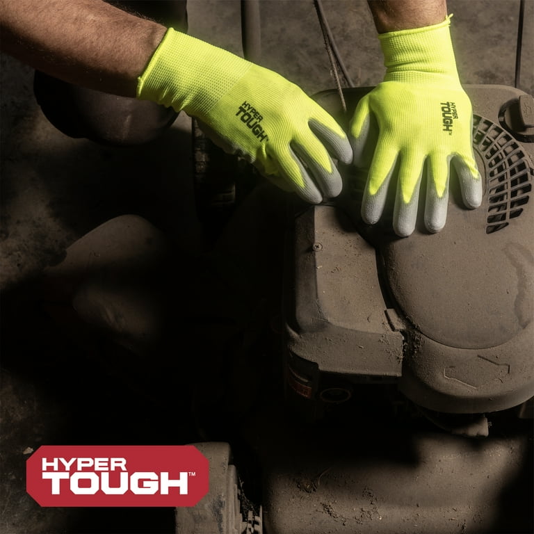 Hyper Tough Hi-Visibility Glove, Polyester Coating, Neon